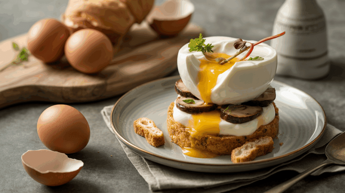 Oeuf parfait crème de champignons & croûtons – œuf parfait