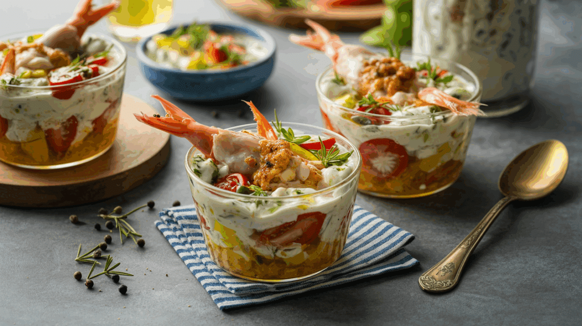Verrines Festives : Tzatziki et Crevettes Snackées Éblouissantes – verrines festives